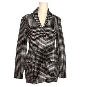 Chaps Houndstooth Blazer Women’s Small Knitted Black White Button Up Ladies